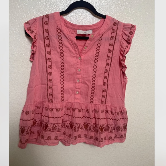 Ruffled Embroidered Peplum Business Casual Classy Chic Girly Hip Henley Blouse - Picture 5 of 5